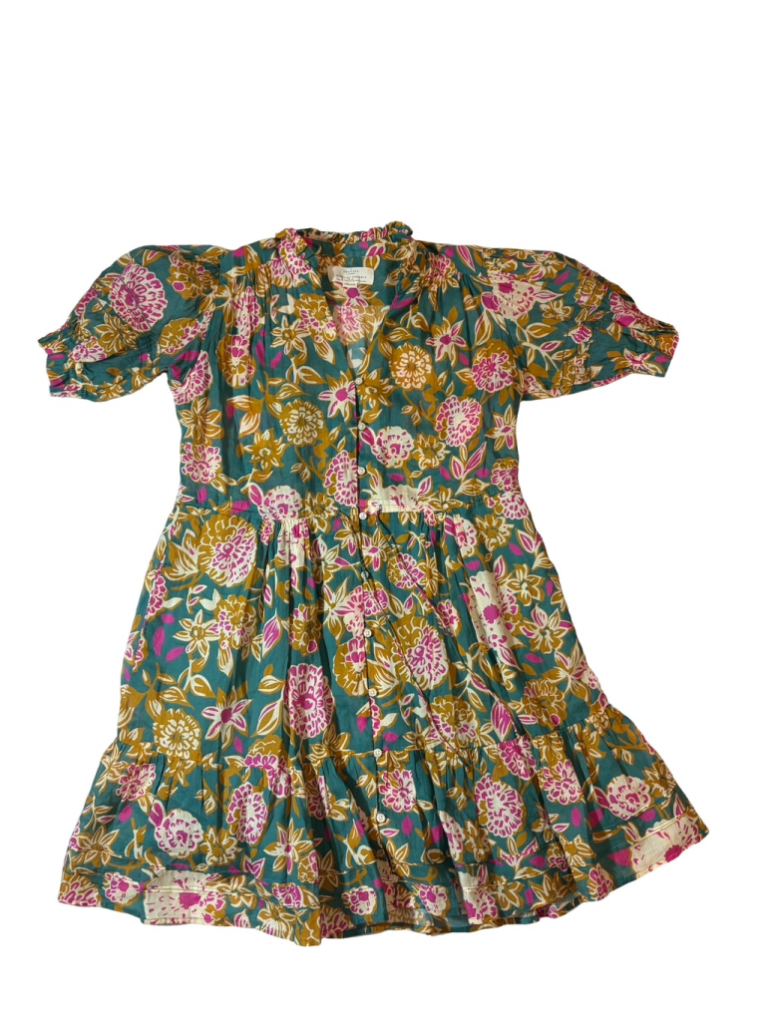 Trovata Birds Of Paradis Phoebe Floral Ramie Cotton Dress Medium Button Mini